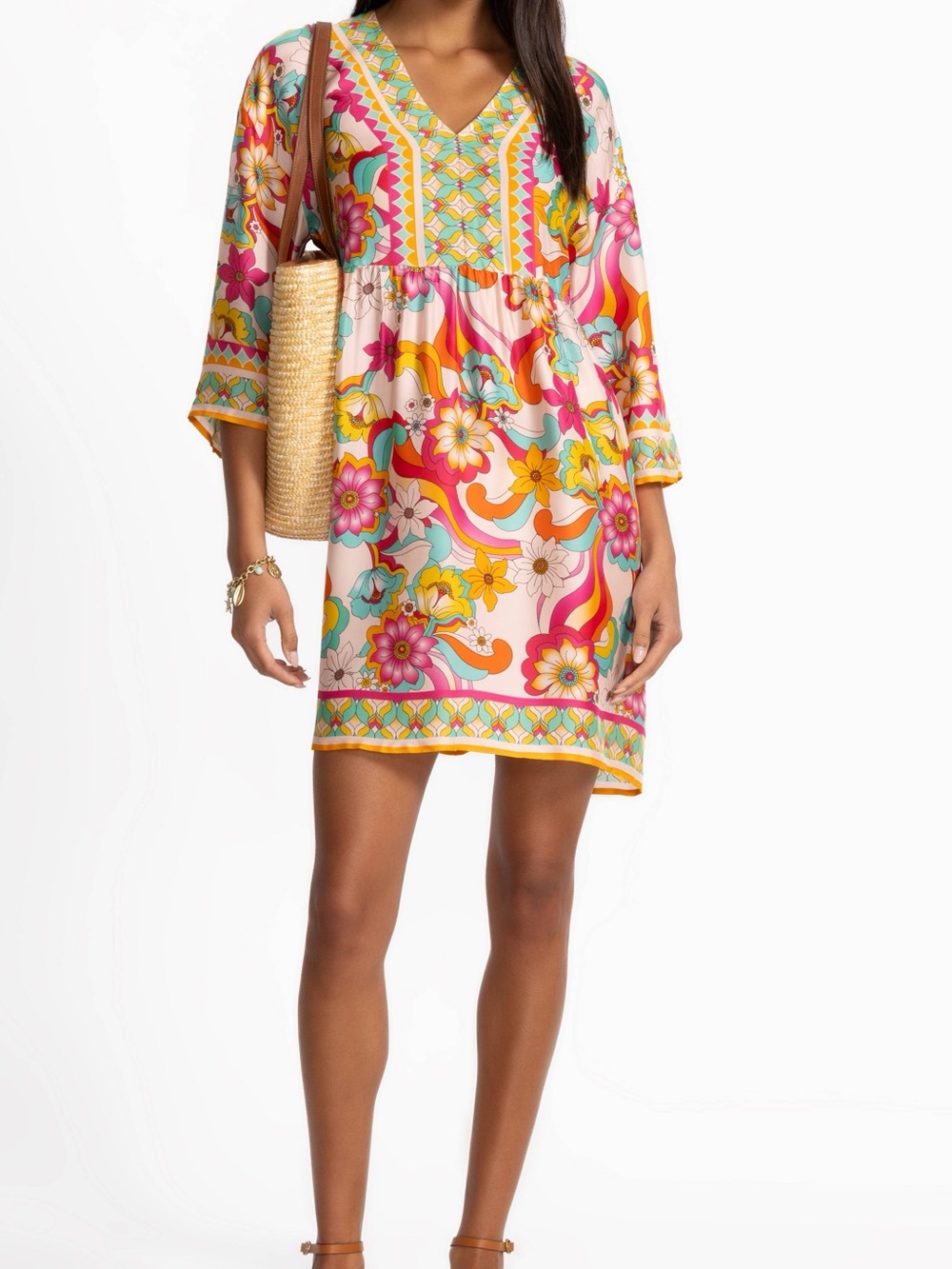 Johnny Was Jade Barbara Mini Dress Prismatic Dream Floral V-Neck Tunic Large